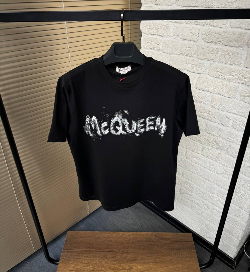 McQueen Printed Logo Black Tshirt For Men