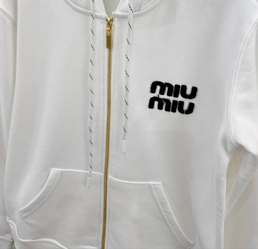 MIUMIU White Full-Zip Sweater For Women