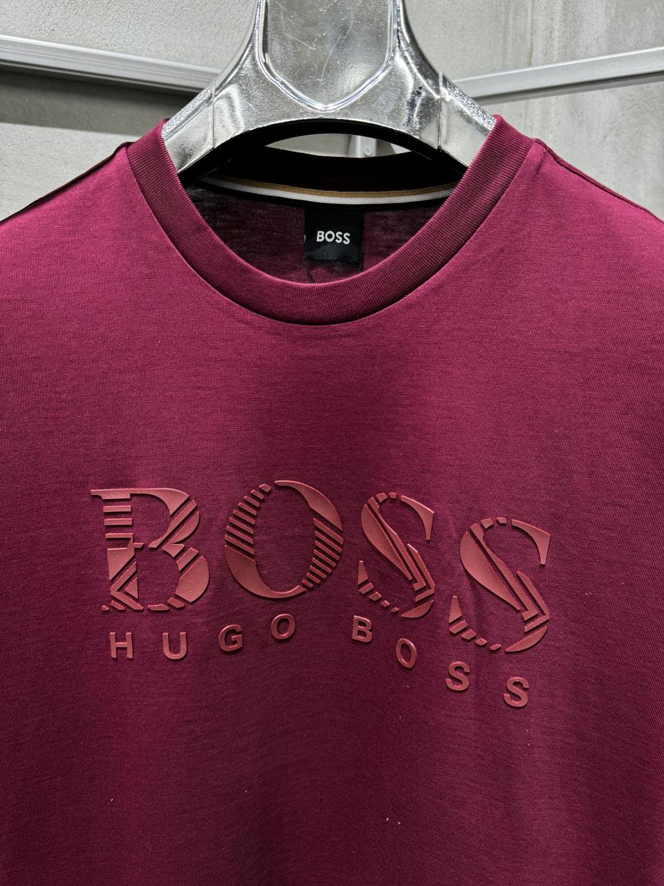 BOSS Rubber Logo Burgundy Tshirt For Men