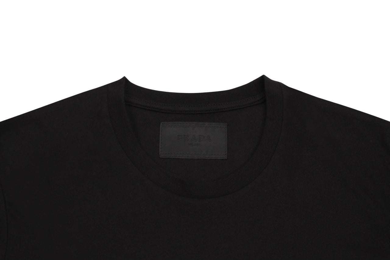 Prada Logo Patch Black Tshirt For Men