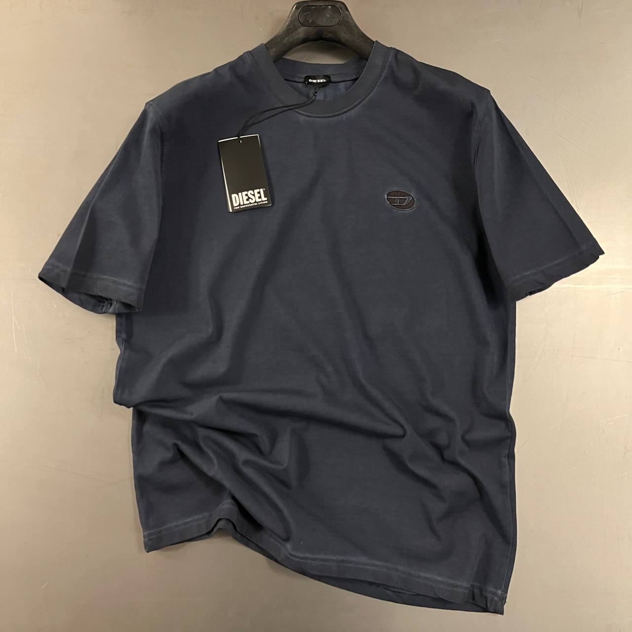 Embroidered Logo Blue Washed Tshirt For Men