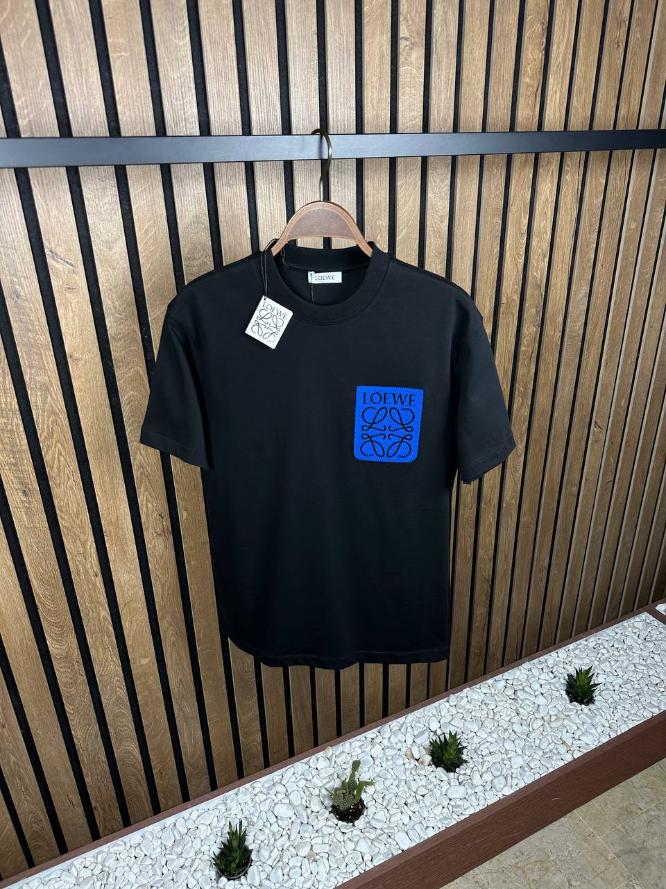 LOEWE Embroidered Blue Logo Black Slimfit Tshirt