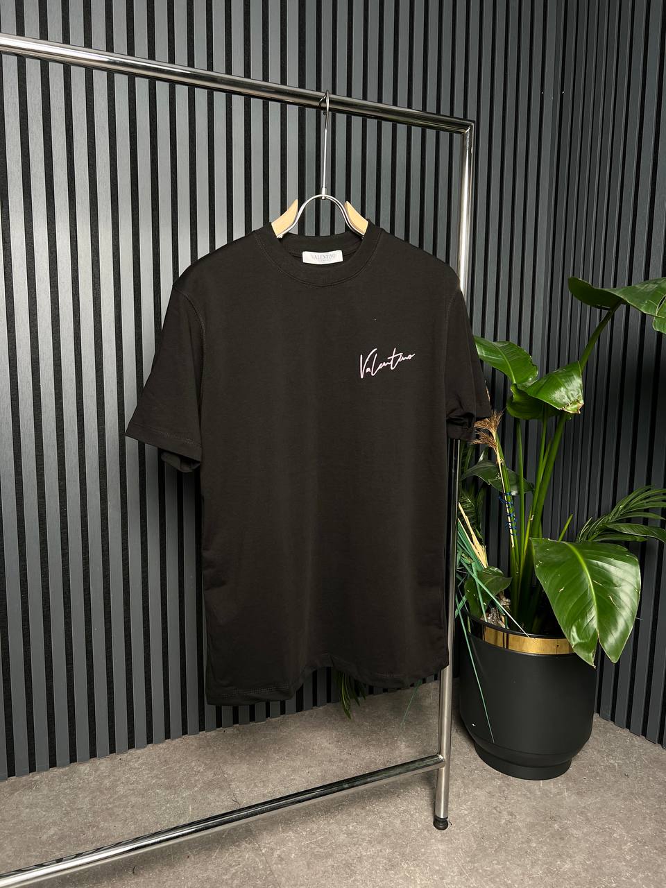 Valentino Embroidered Logo Black Tshirt For Men