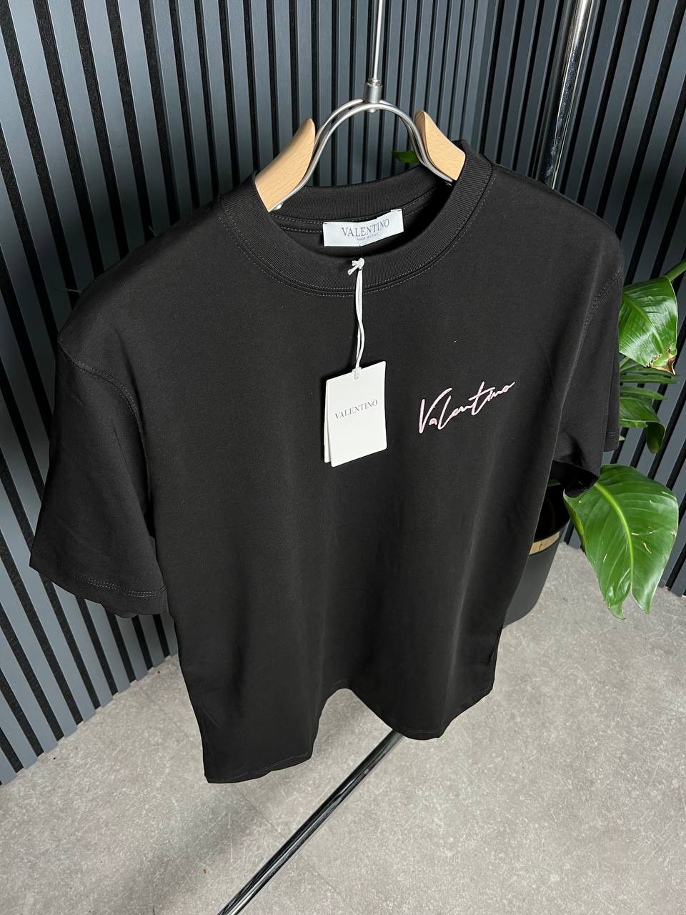 Valentino Embroidered Logo Black Tshirt For Men
