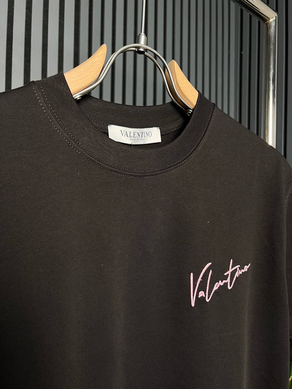 Valentino Embroidered Logo Black Tshirt For Men