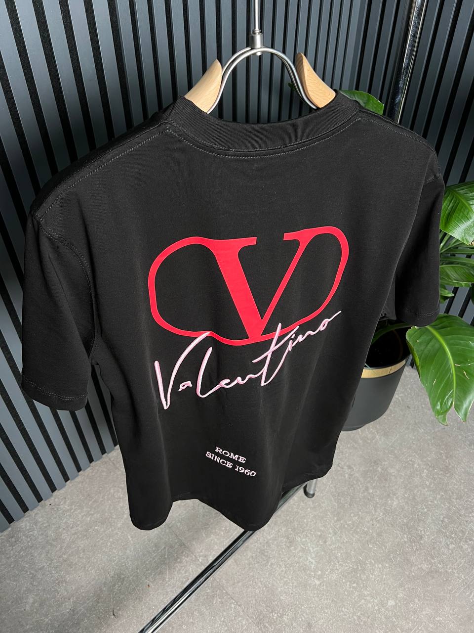 Valentino Embroidered Logo Black Tshirt For Men