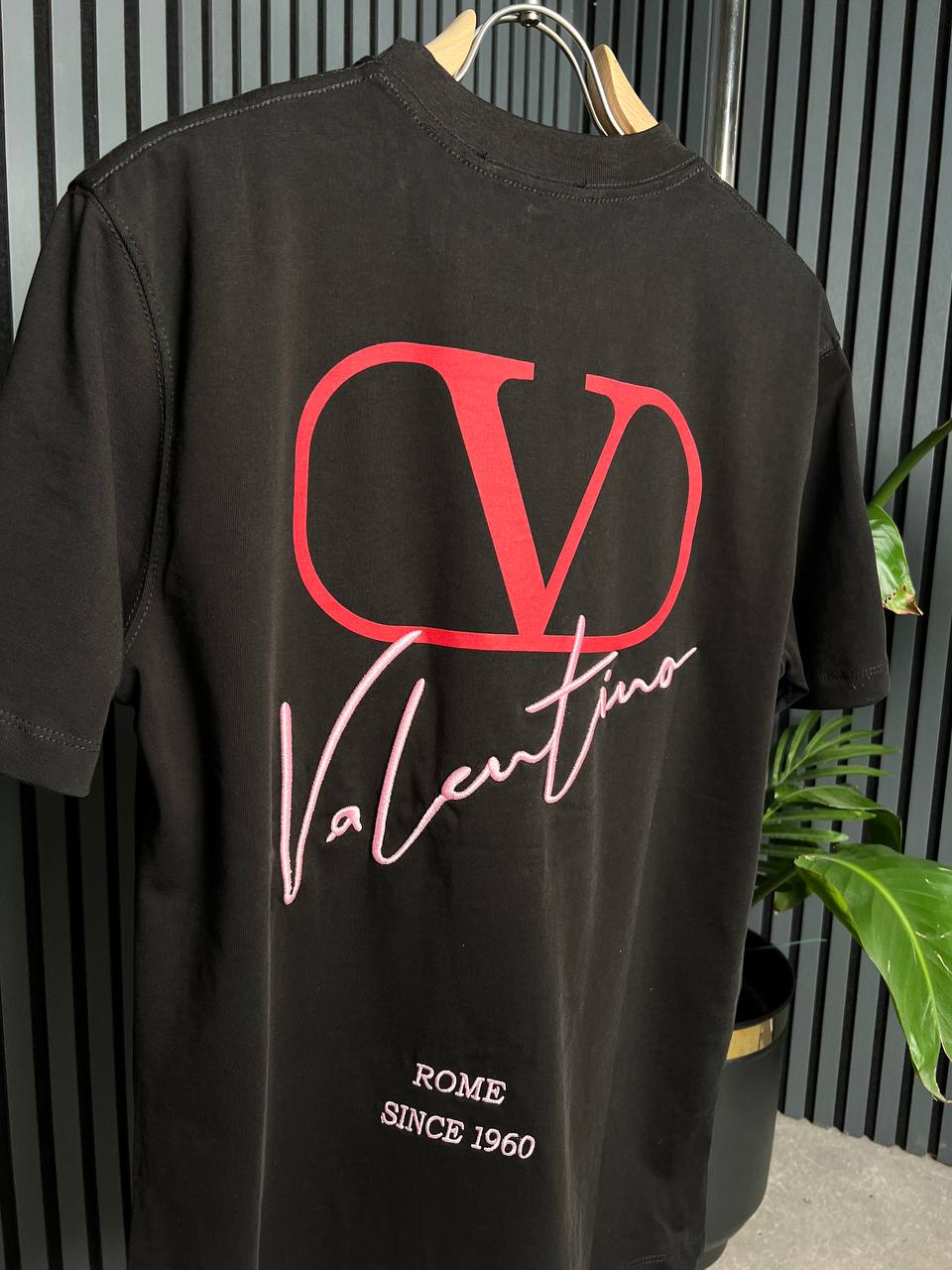 Valentino Embroidered Logo Black Tshirt For Men