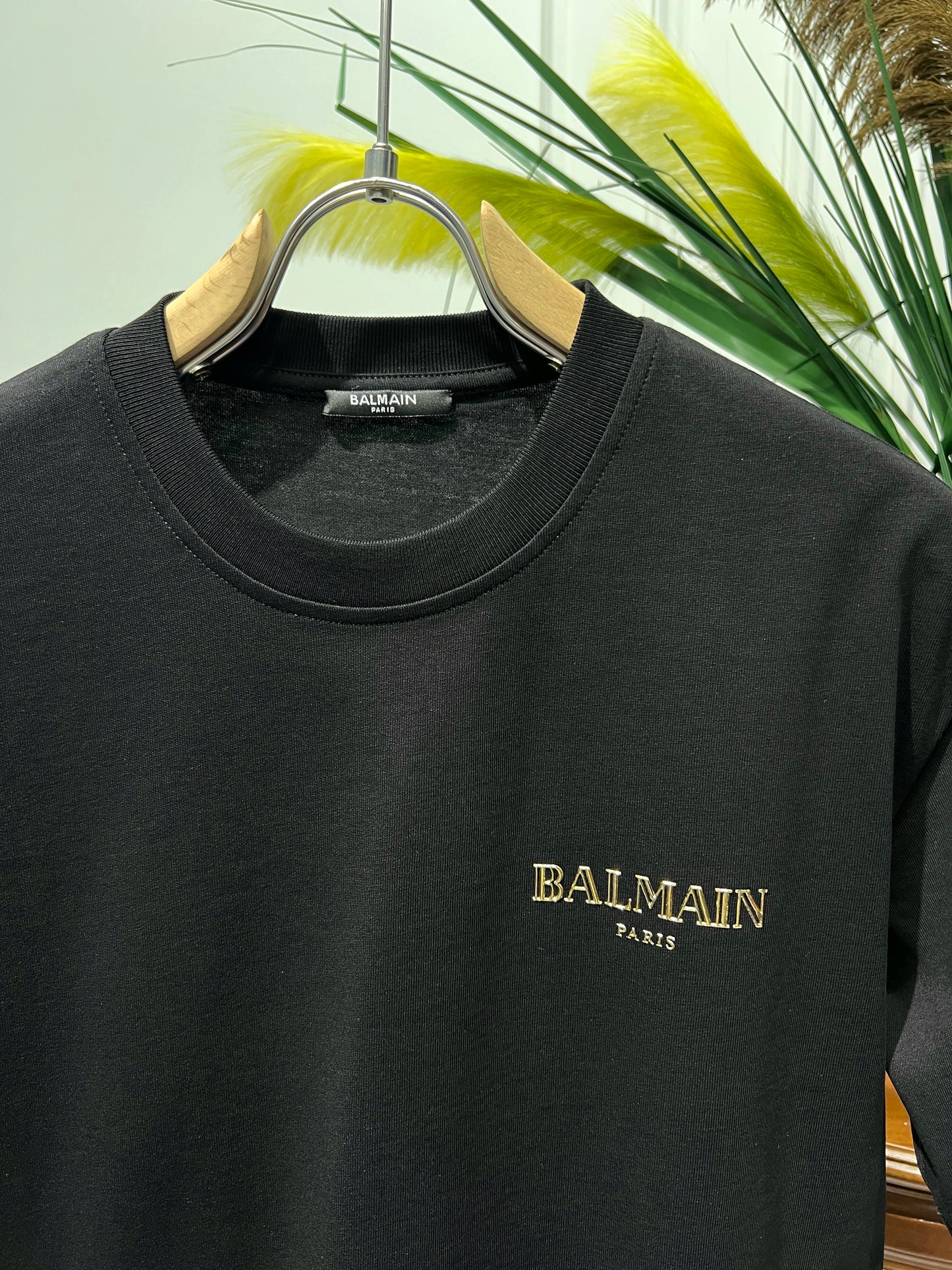 Balmain Vintage Gel Logo Black Tshirt For Men