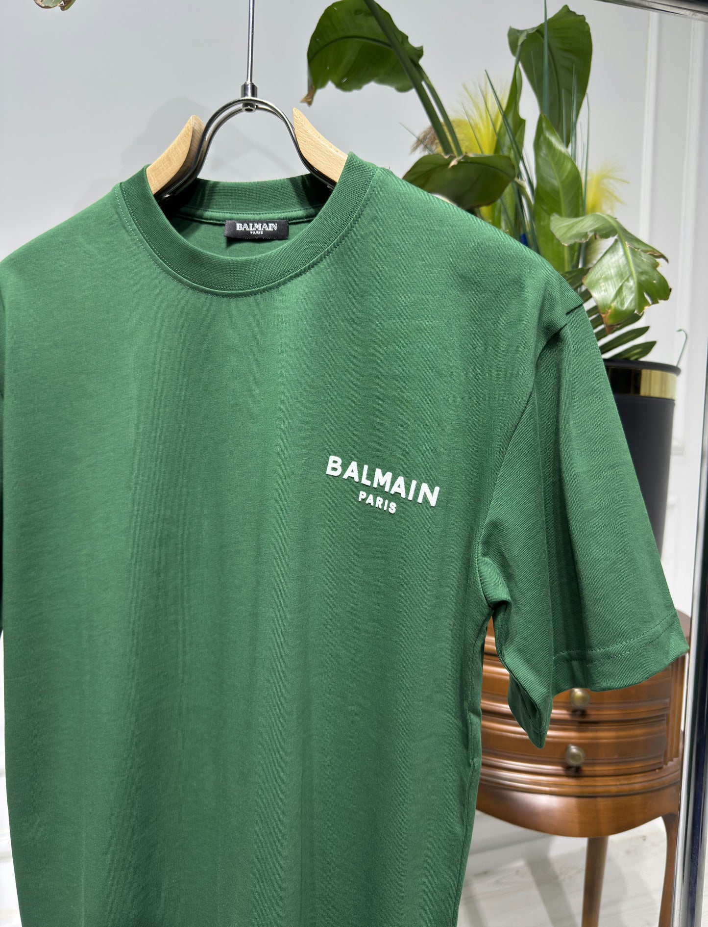 Balmain Flocked Logo Green Tshirt For Men