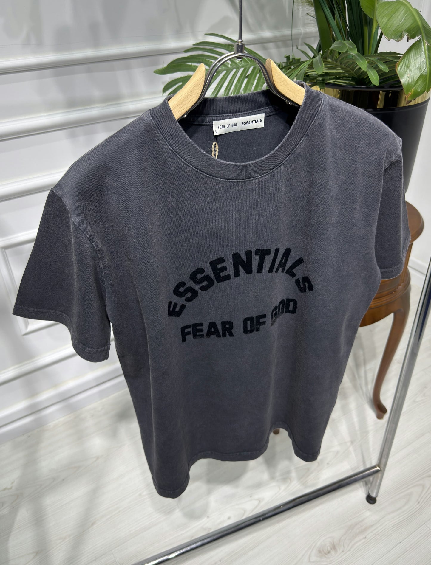 FOG Flocked Logo Washed Black Relaxed-fit Tshirt For Men