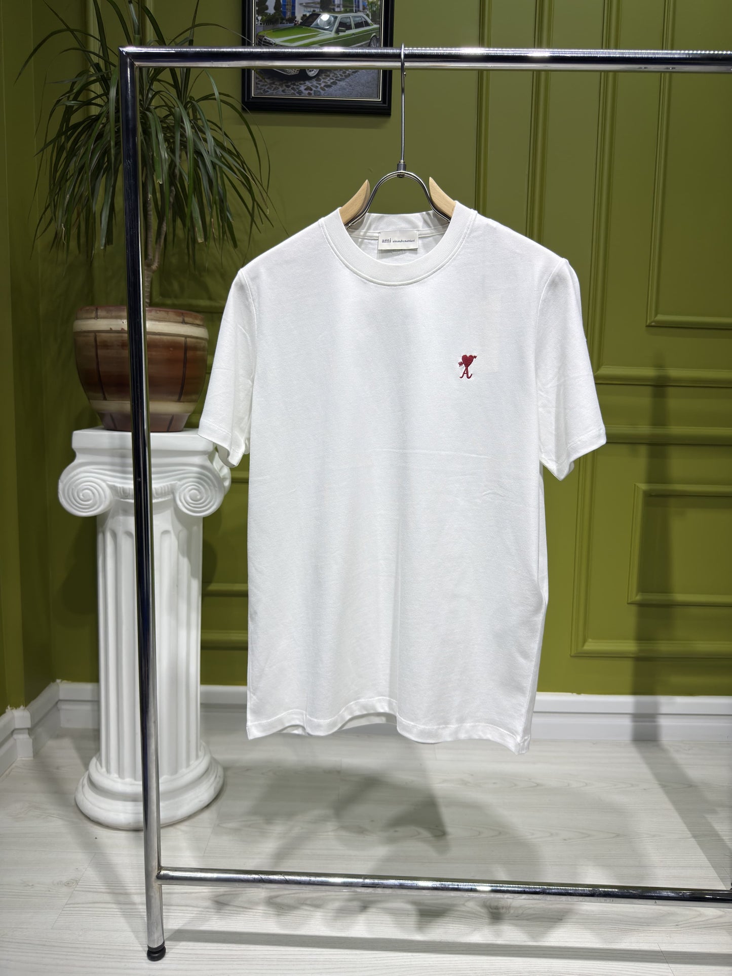 Ami Paris Embroidered Logo White Tshirt For Men