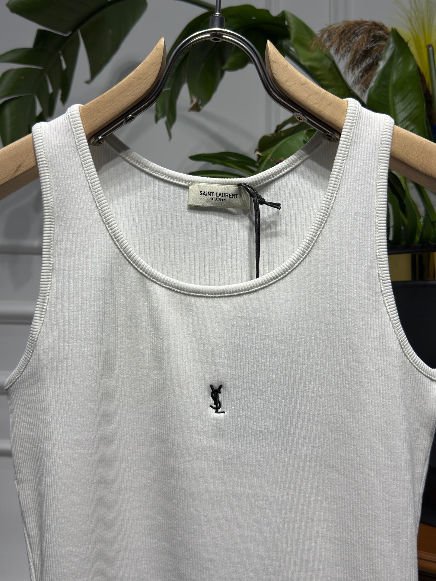 YSL Embroidered Logo White Cotton Tank Top For Women
