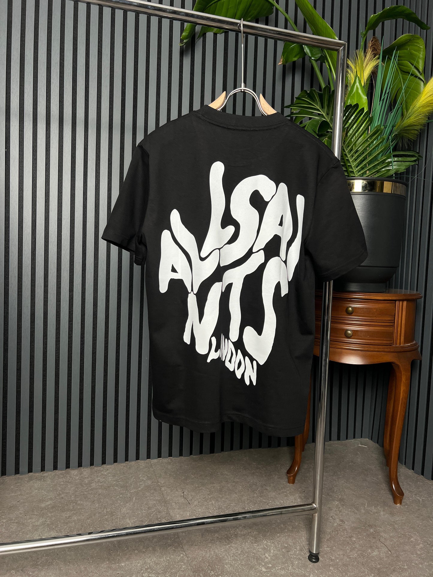 ALLSAINTS LONDON Logo Printed Relaxed Fit Black Tshirt For Men