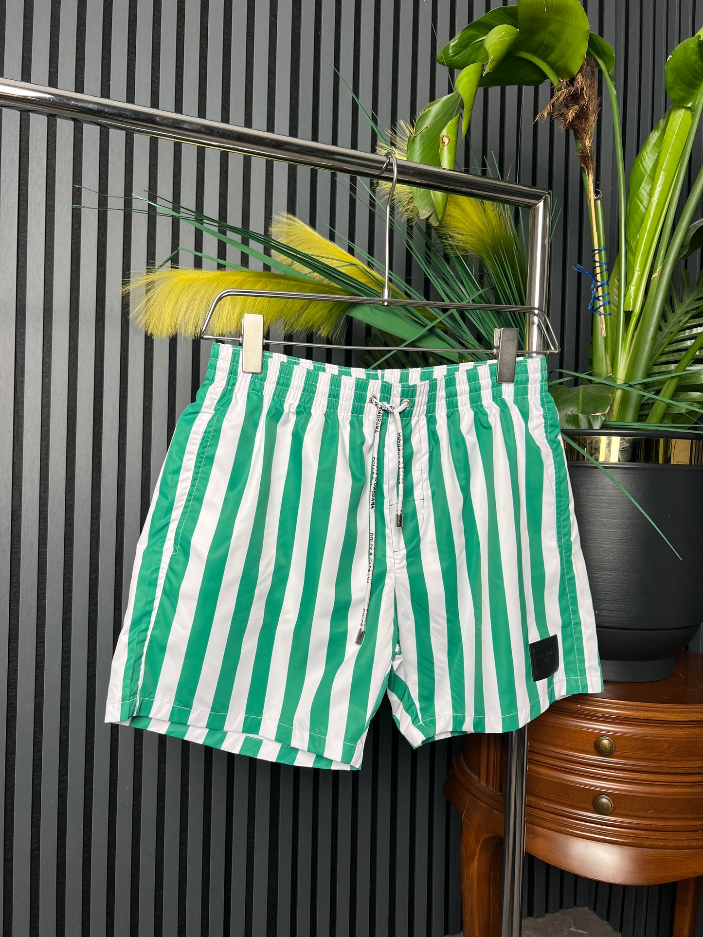 D&G Green Striped Swim Short For Men