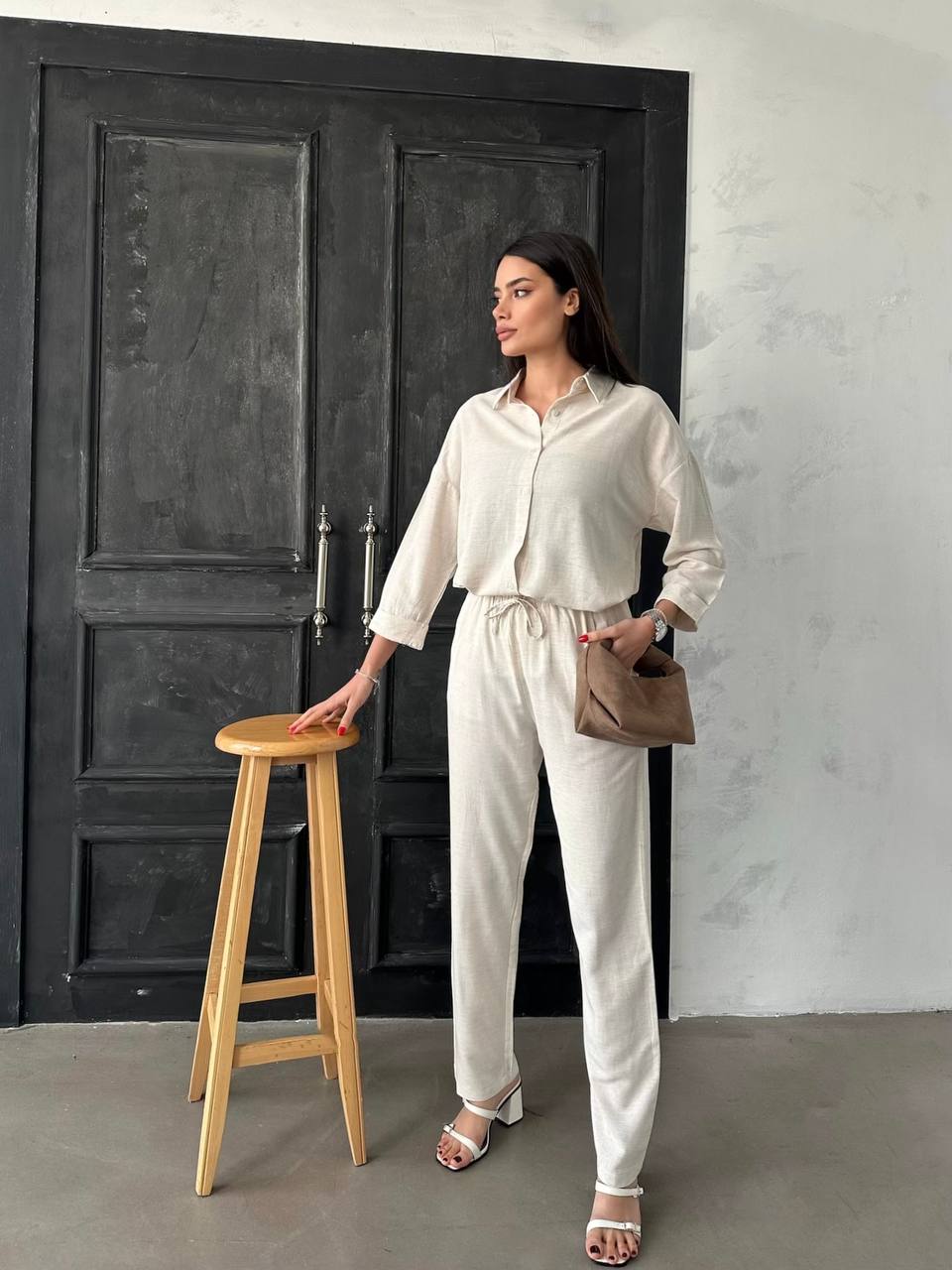 Beige Linen Set 3/4 Sleeve
