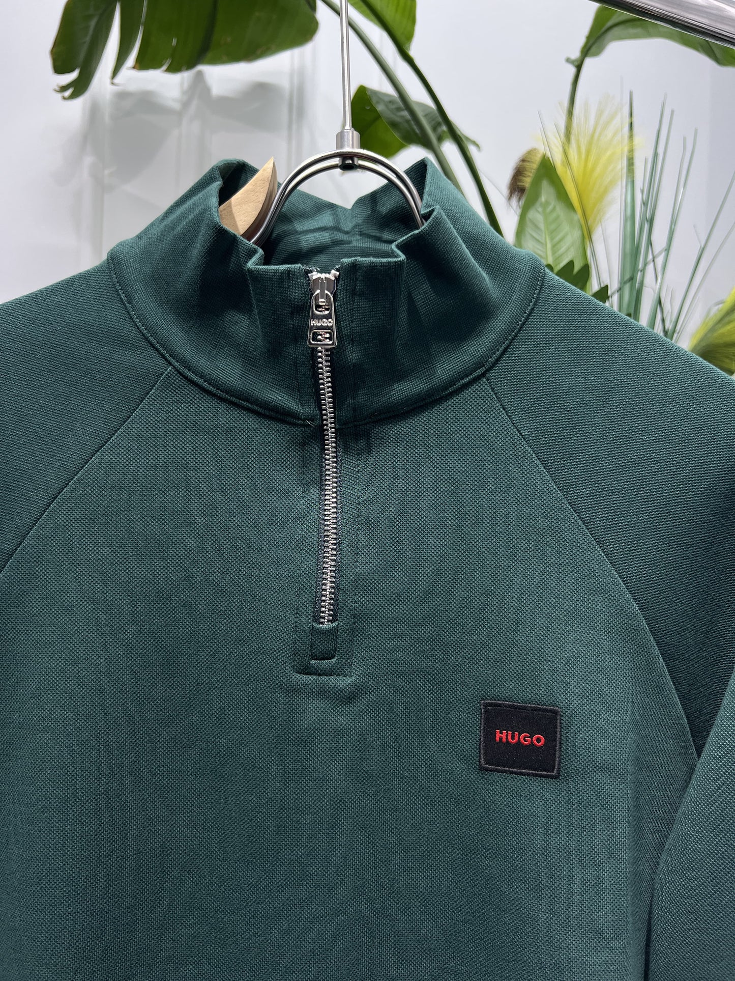 Hugo Boss Dark Green Half-Zipper Sweatshirt For Men