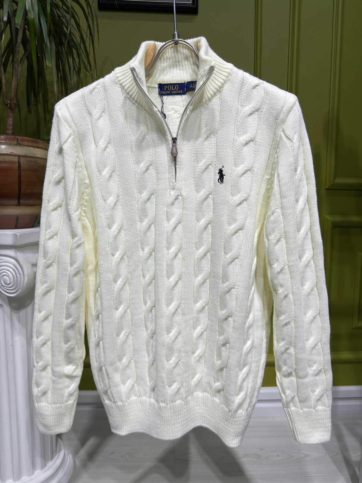 Polo Ralph Lauren Cream Cable-Knit Quarter-Zip For Men
