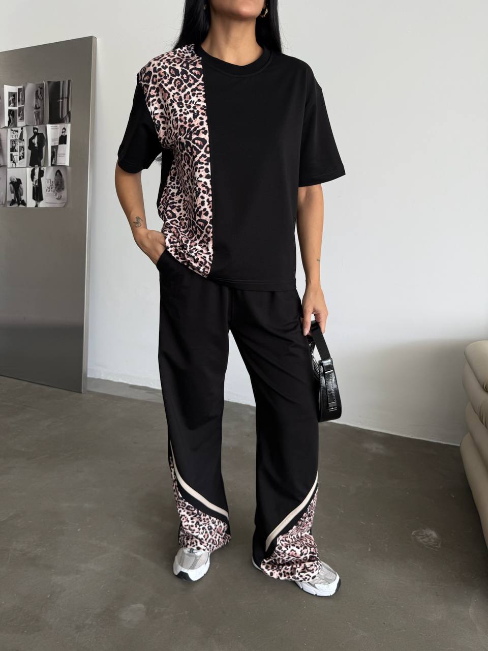 Black/Tiger Sporty Set Wide Leg Pants
