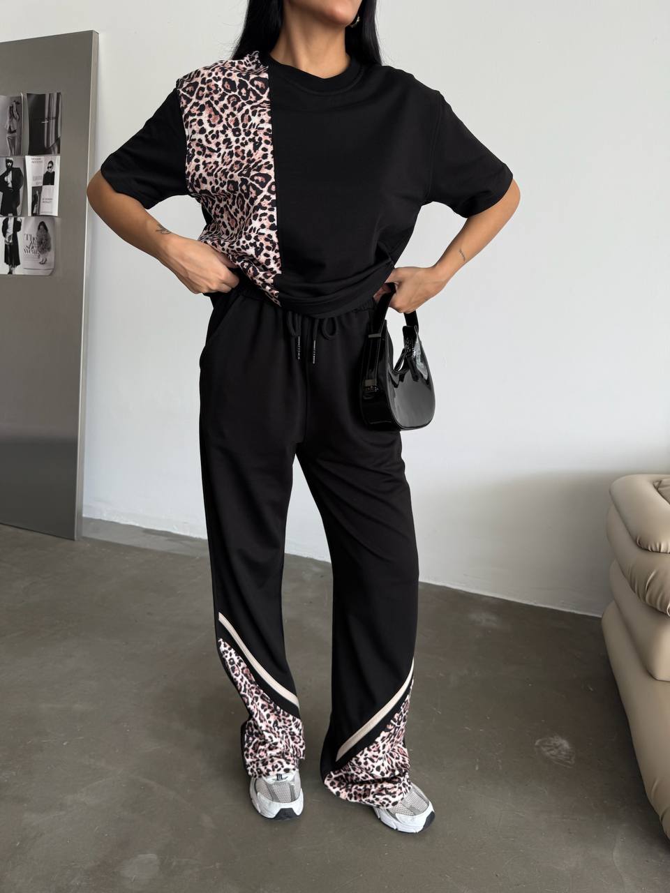 Black/Tiger Sporty Set Wide Leg Pants