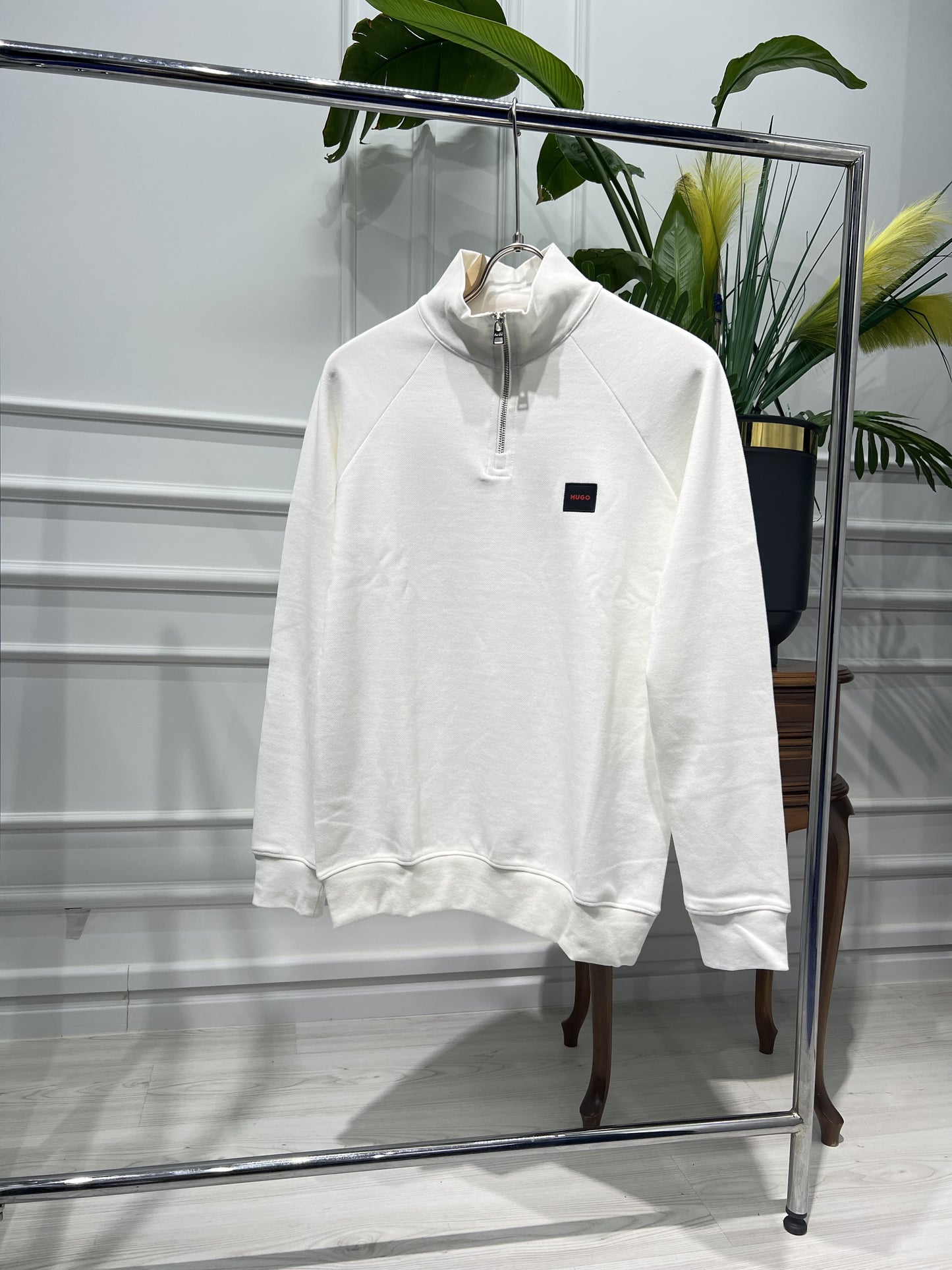 Hugo Boss White Half-Zipper Sweatshirt For Men