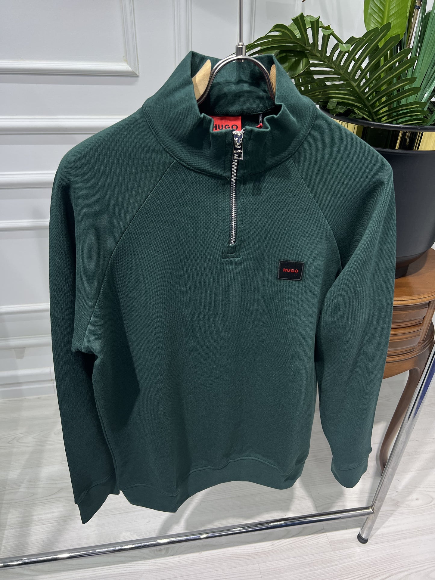 Hugo Boss Dark Green Half-Zipper Sweatshirt For Men