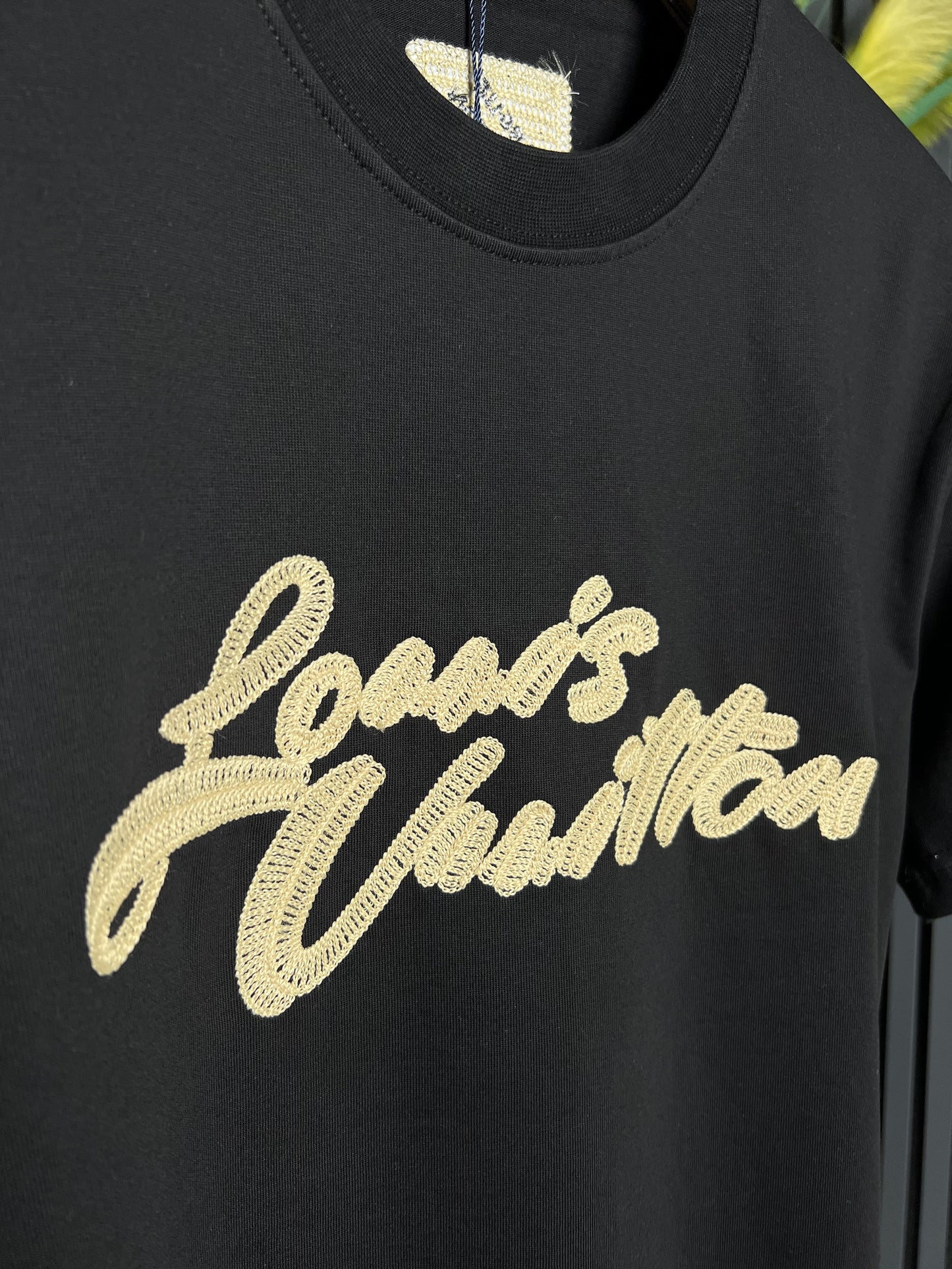Louis Vuitton Embroidered Logo Black Tshirt For Men