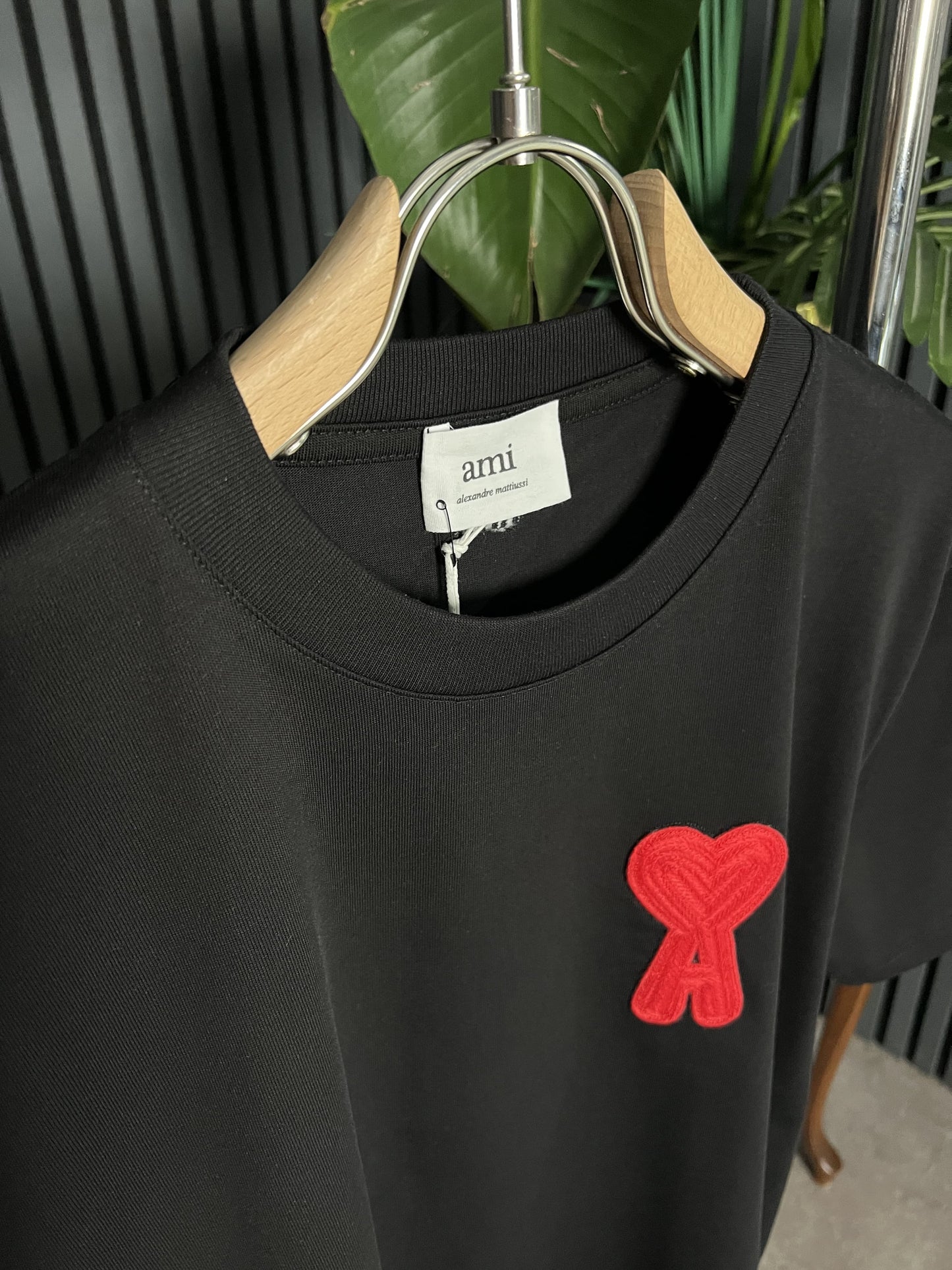 Ami Paris Embroidered Logo Black Relaxed Fit Tshirt For Men