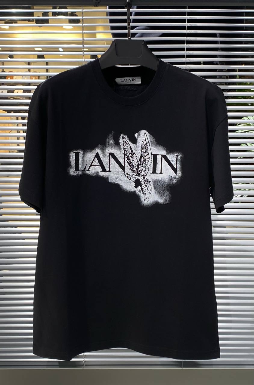 LANVIN Logo Printed Black Tshirt For Men