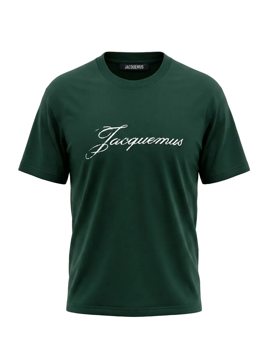 Jacquemus Logo Printed Dark Green Tshirt For Men