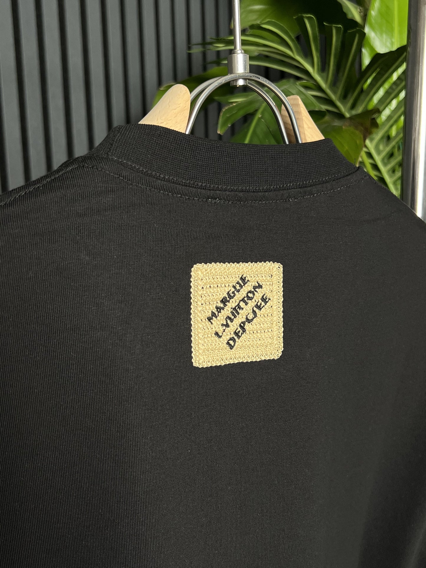 Louis Vuitton Embroidered Logo Black Tshirt For Men
