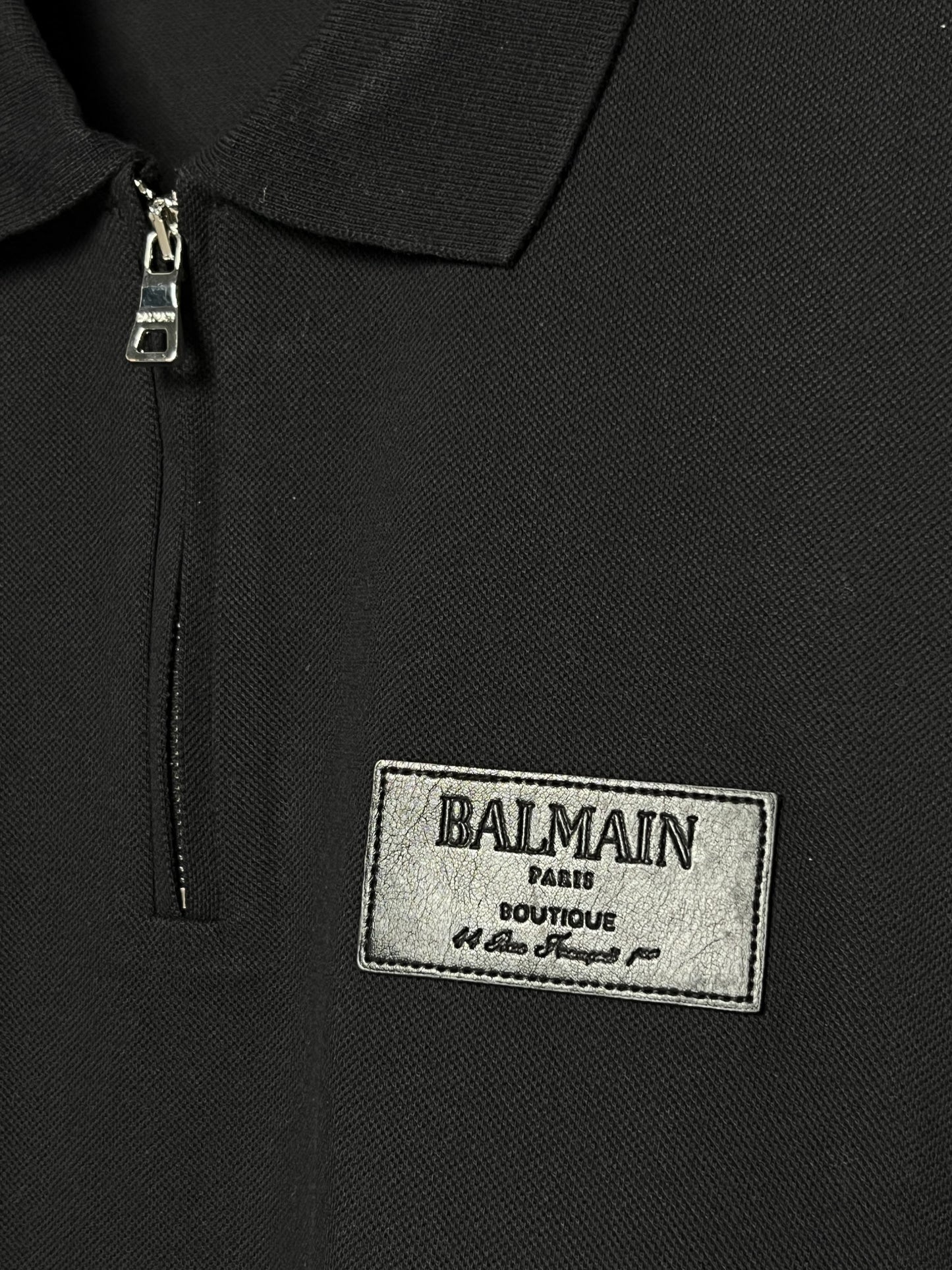 Balmain With Leather Label Black Polo Tshirt For Men
