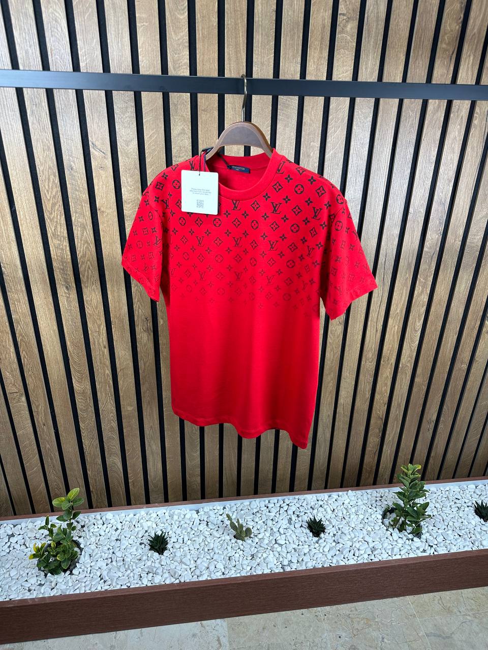 LV Logo Printed Red Tshirt For Men
