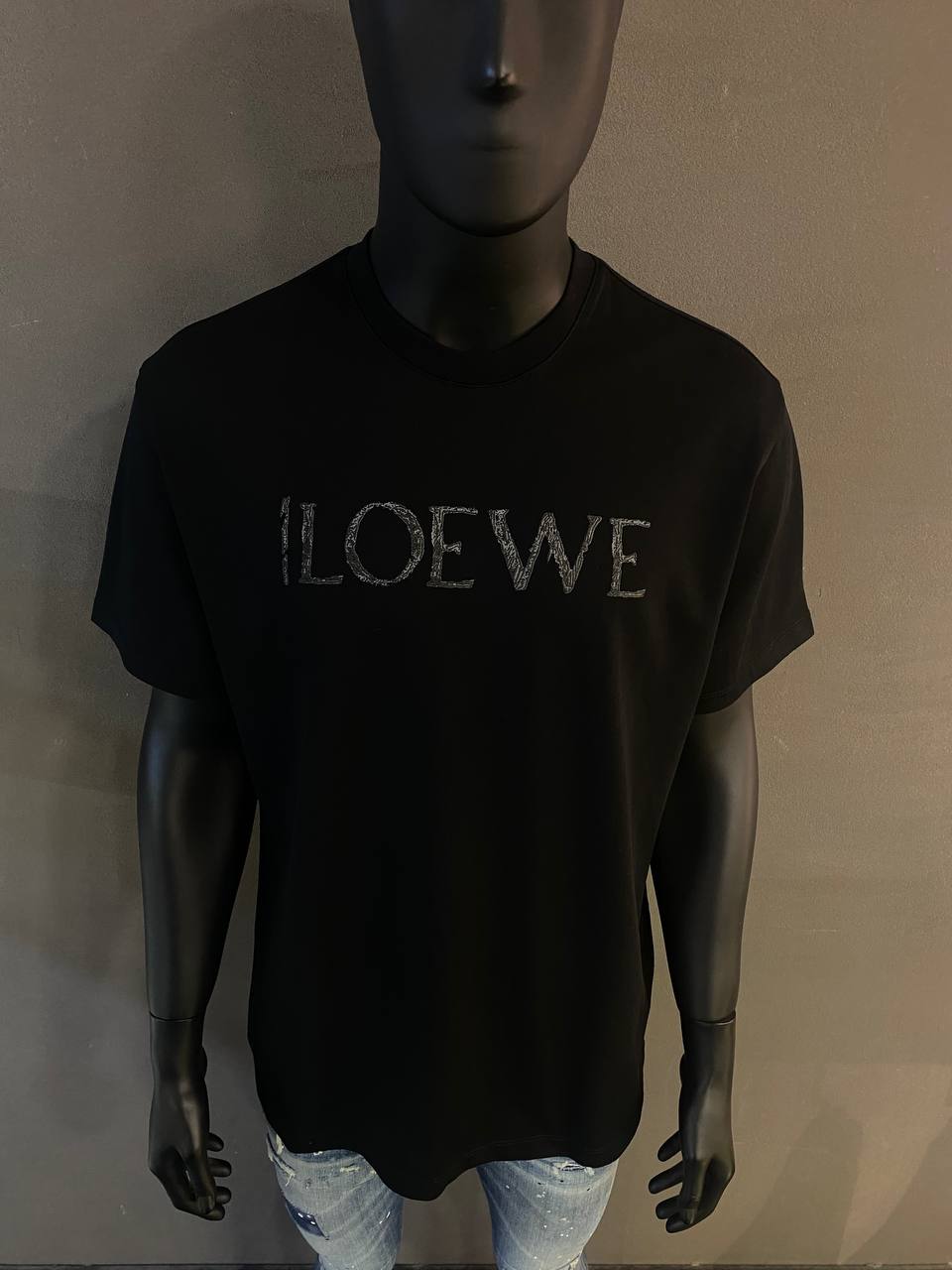 LOEWE Rubber Logo Black Tshirt For Men