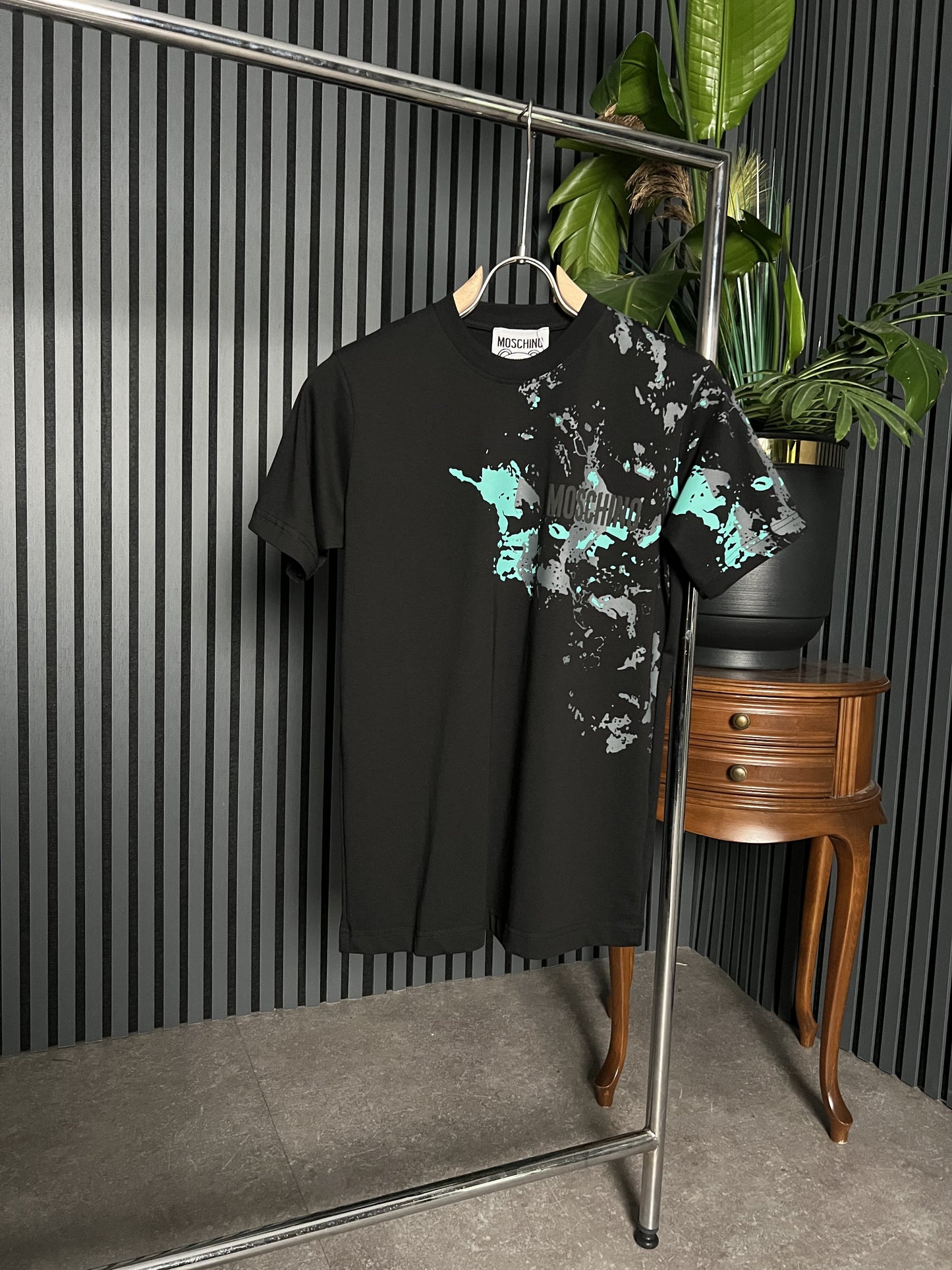 Moschino Logo Printed Black Slimfit Tshirt For Men
