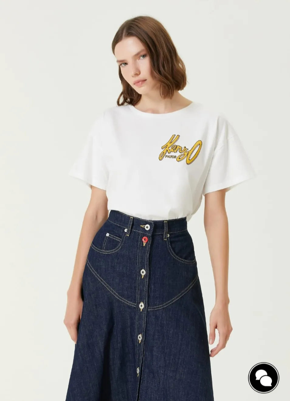 Kenzo Archive Logo White Oversized Cropped Tshirt For Women