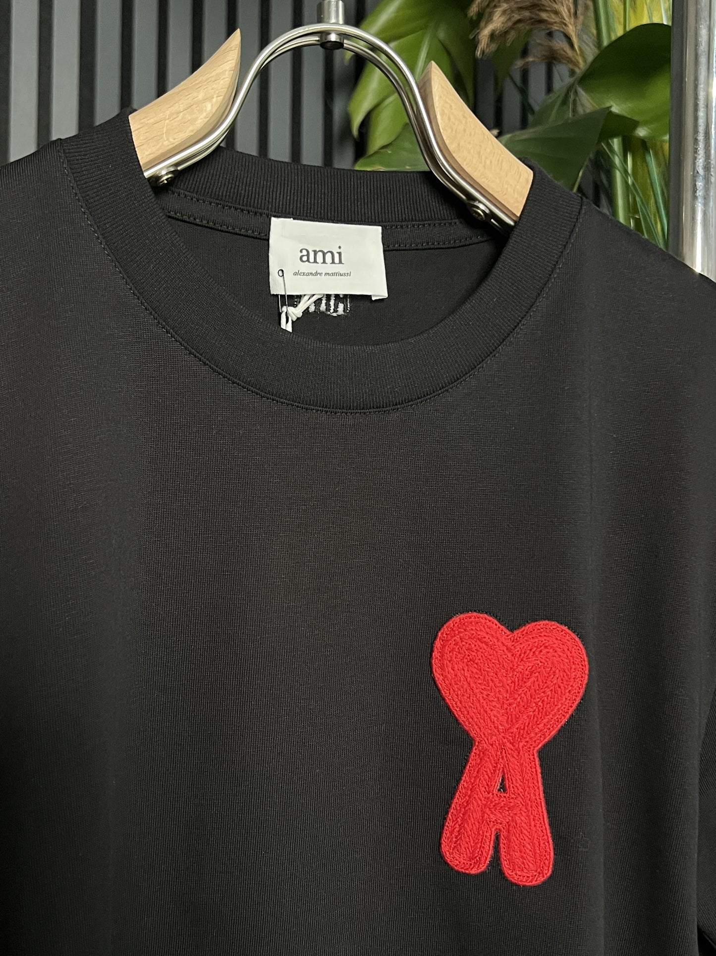 Ami Paris Embroidered Logo Black Relaxed Fit Tshirt For Men