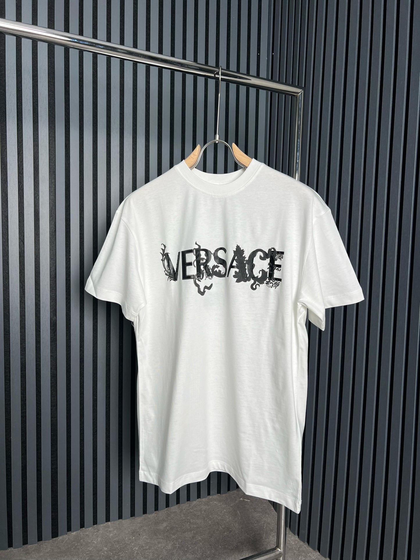 Versace Logo Printed White Tshirt For Men