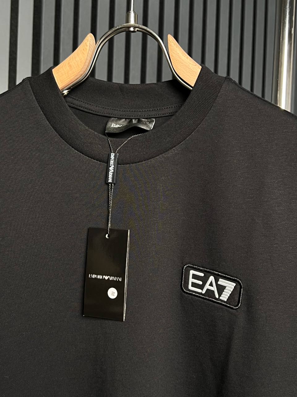 EA7 Black Tshirt Shoulder Logo For Men