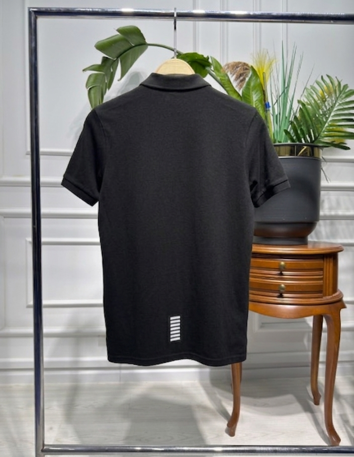 EA7 Rubber Logo Black Polo Slimfit Tshirt For Men