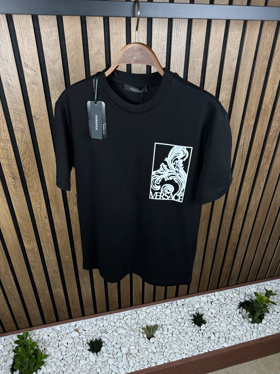 Versace Logo Printed Black Tshirt For Men