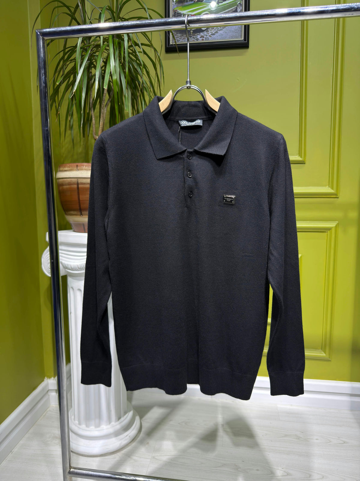 D&G Black Knitted Polo For Men