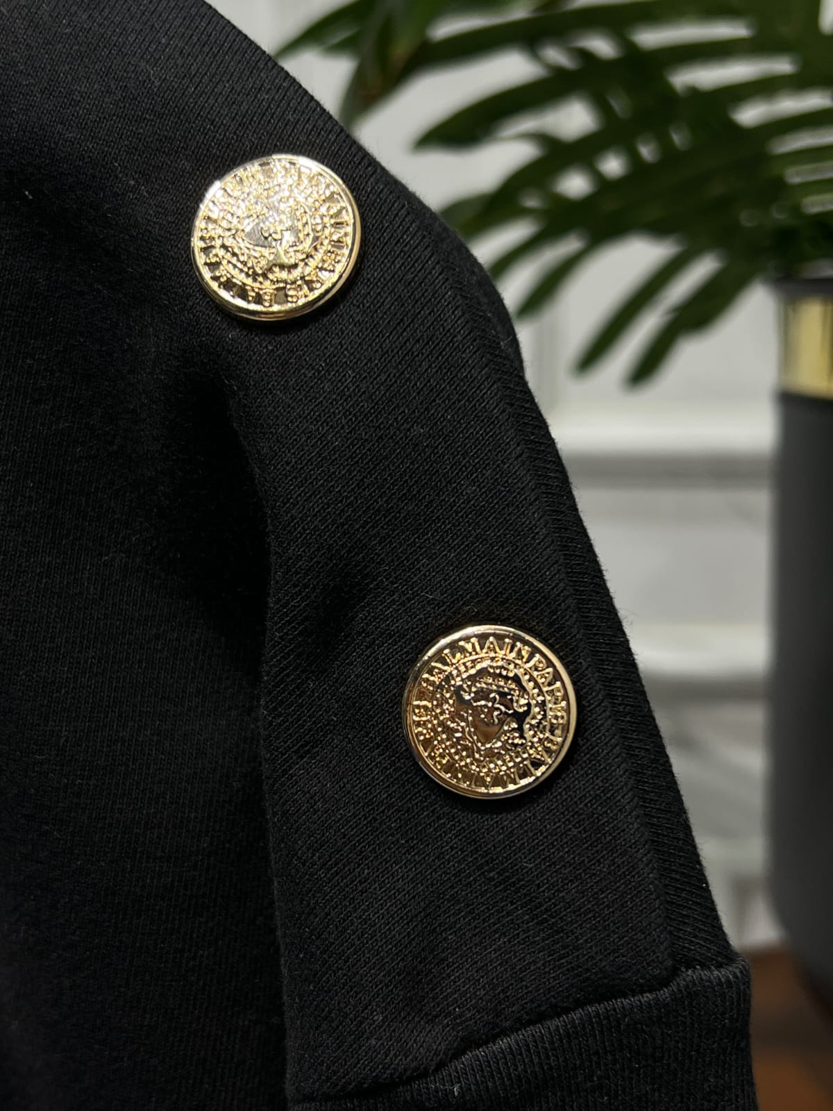 Cropped black sweatshirt with Balmain Paris Print for women