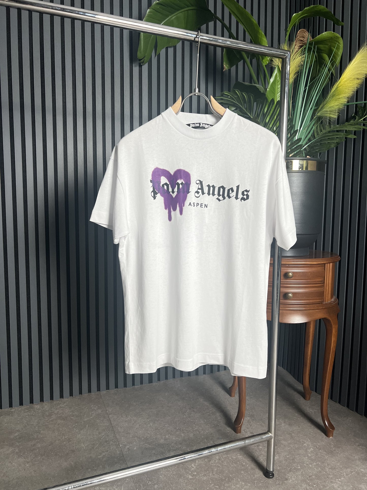Palm Angels Aspen heart Sprayed White Tshirt For Men
