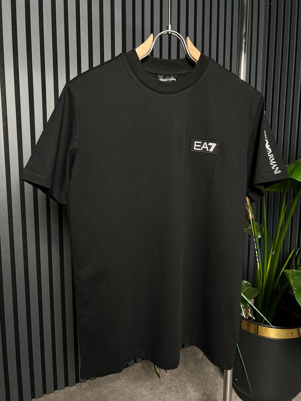 EA7 Black Tshirt Shoulder Logo For Men
