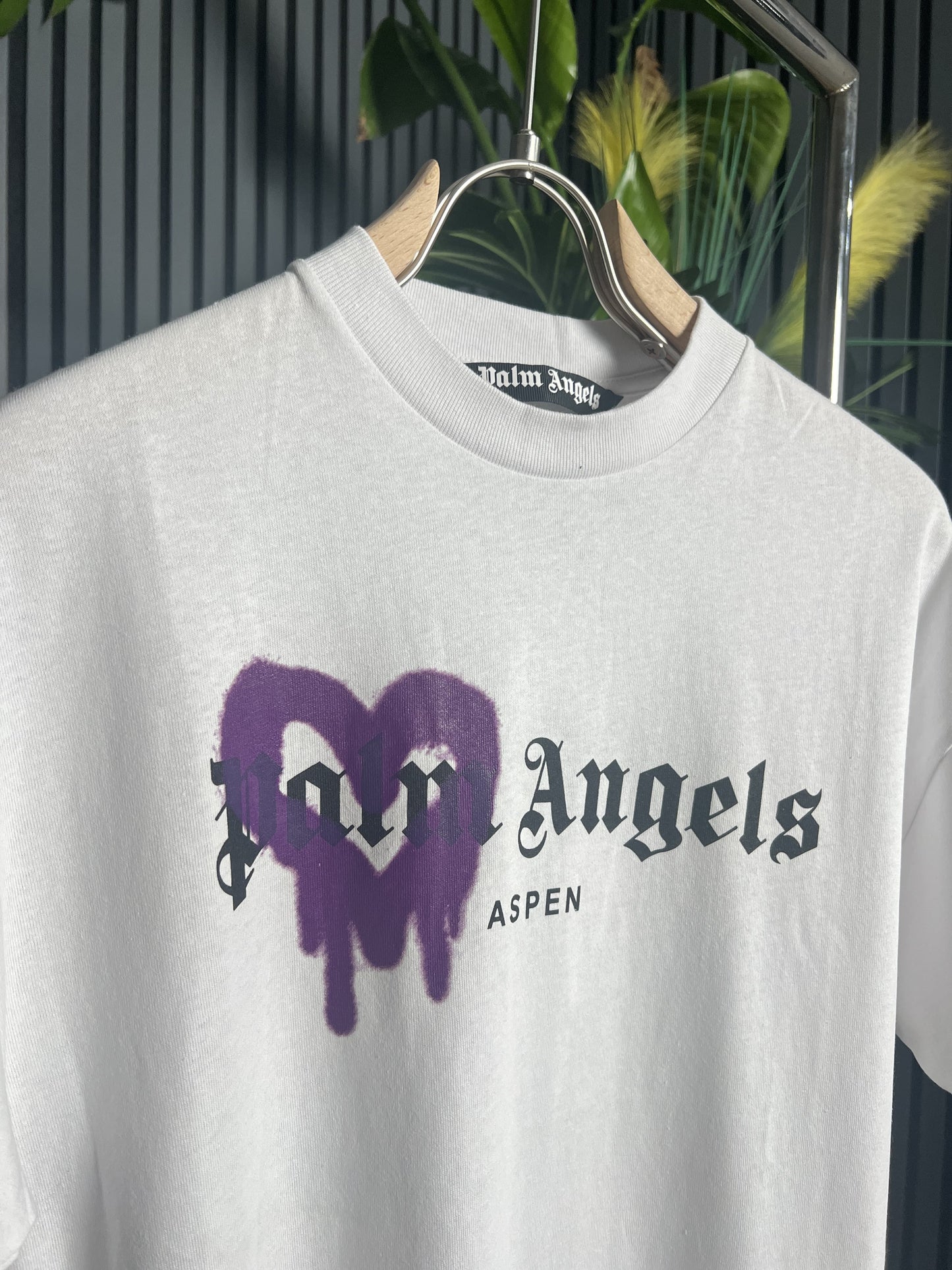 Palm Angels Aspen heart Sprayed White Tshirt For Men