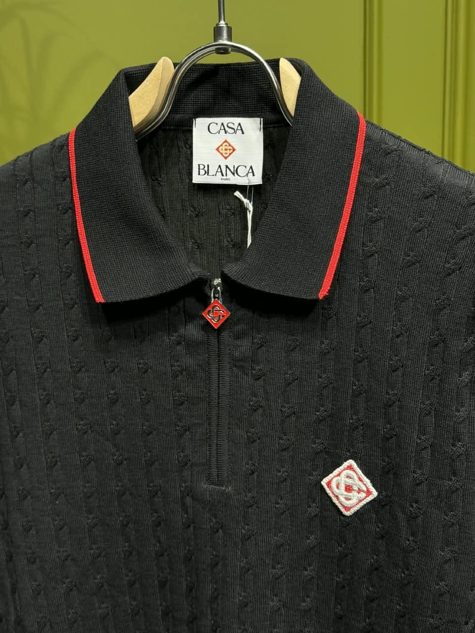 Casablanfa Black cable-knit Polo for Men