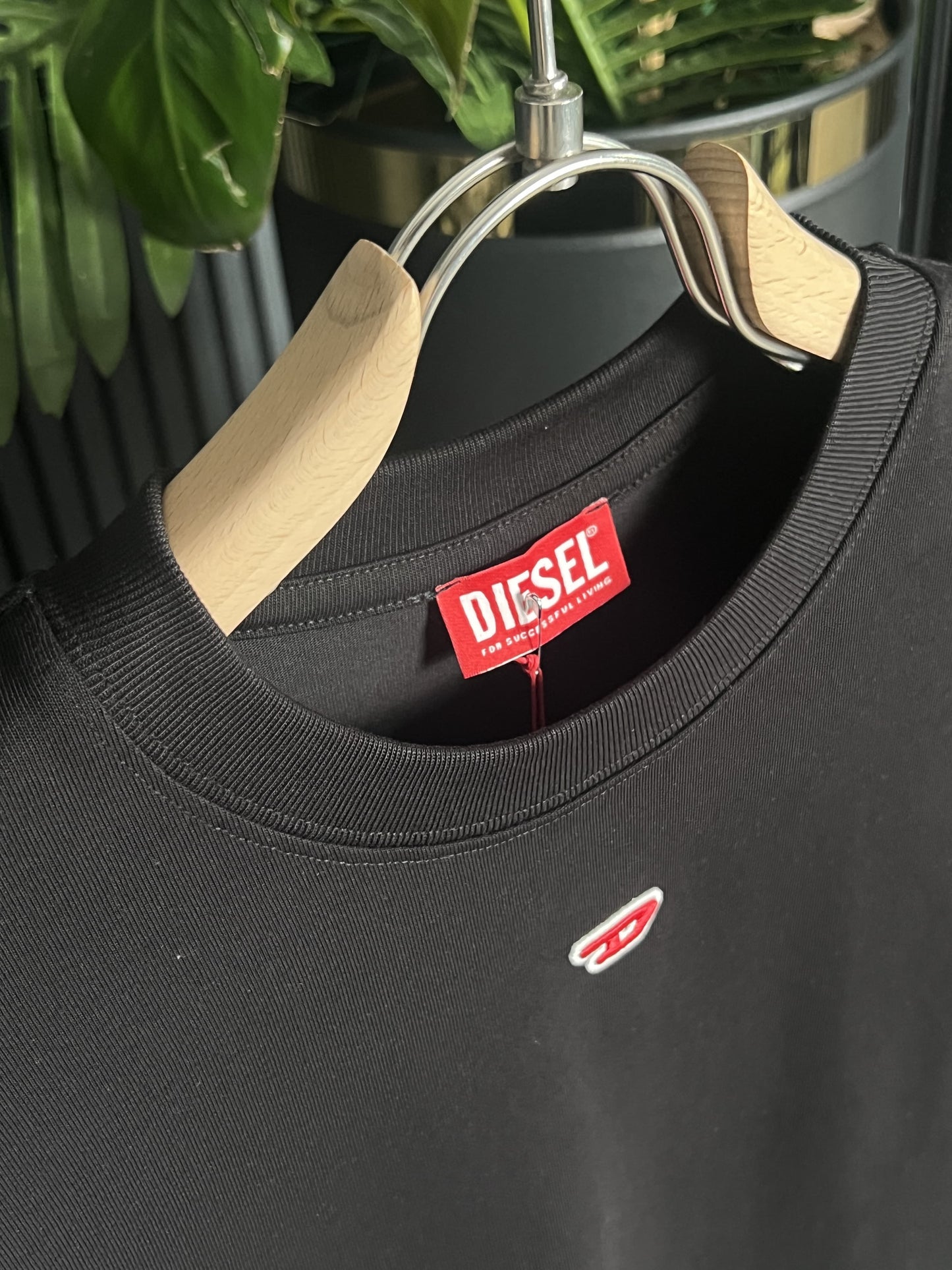 Diesel Embroidered Logo Black Tshirt For Men