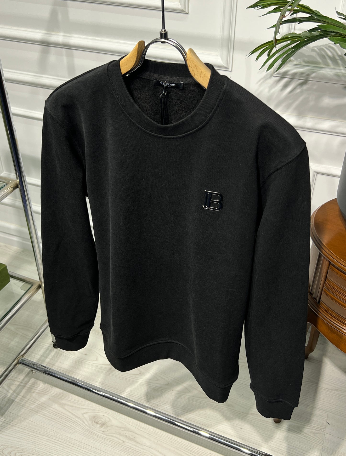 Balmain paris B metal logo black sweatshirt for men