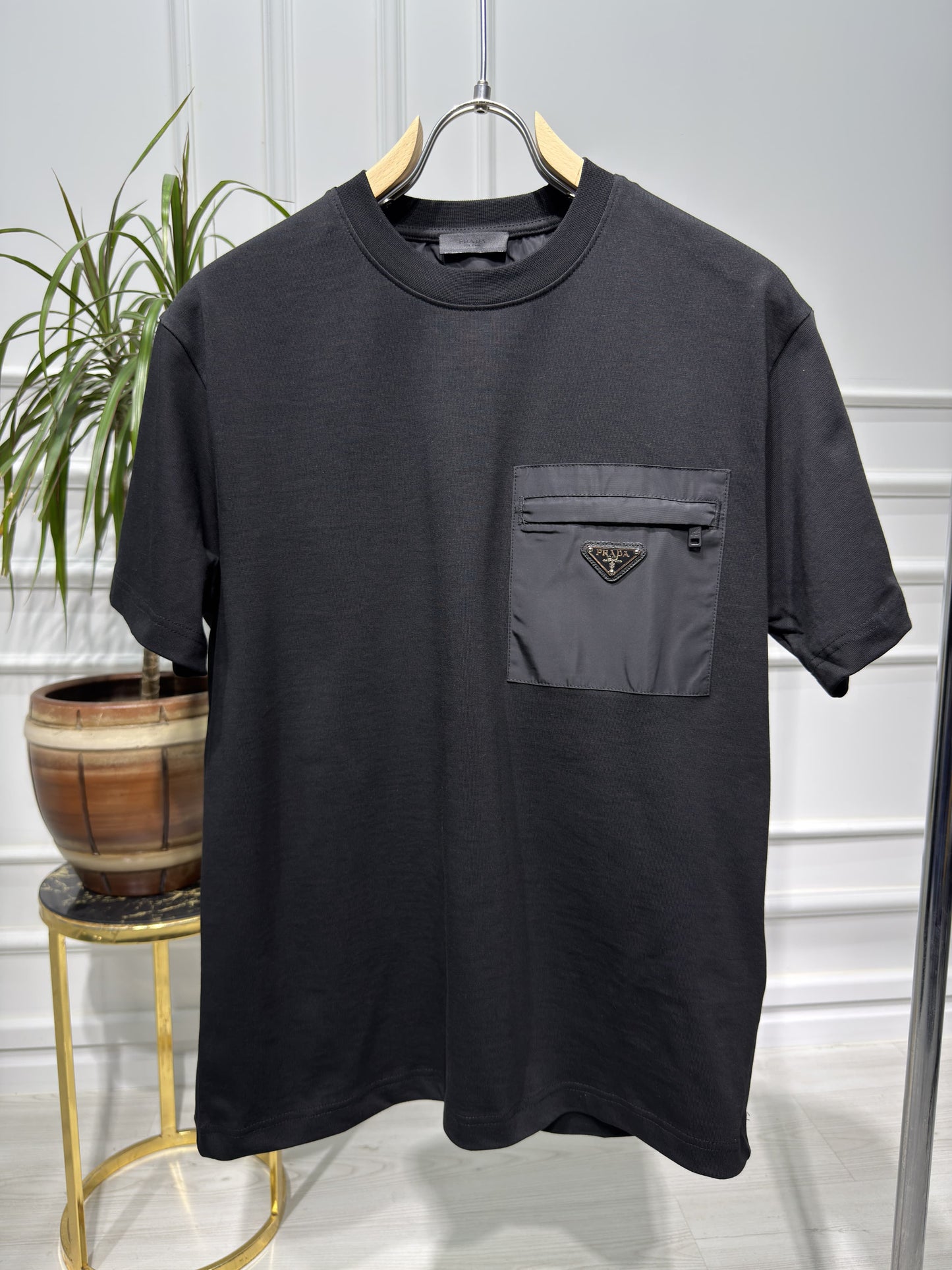 Nylon Pocket Black Tshirt For Men