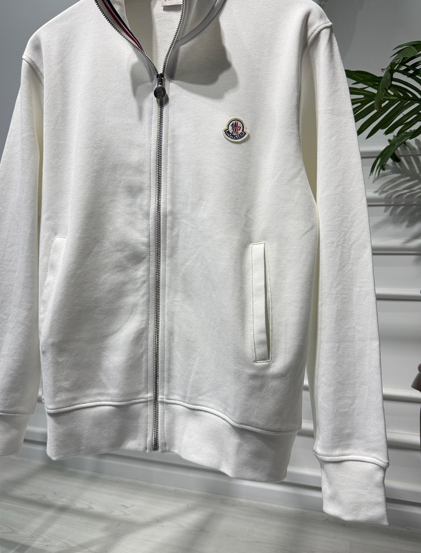 Embroidered Logo White Full-zip Sweatshirt for Men